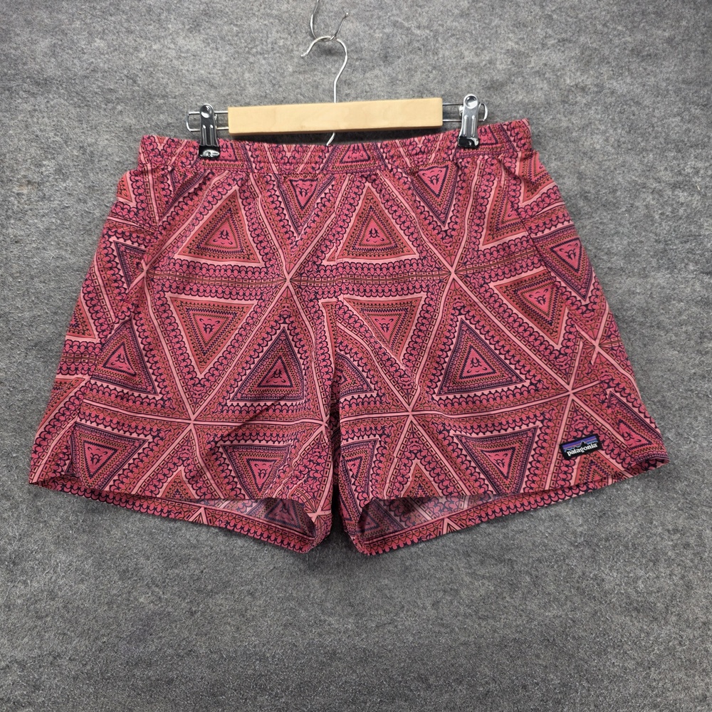 Patagonia Swim Shorts Mens L Pink Geometric Lined Drawstring Pockets Nylon